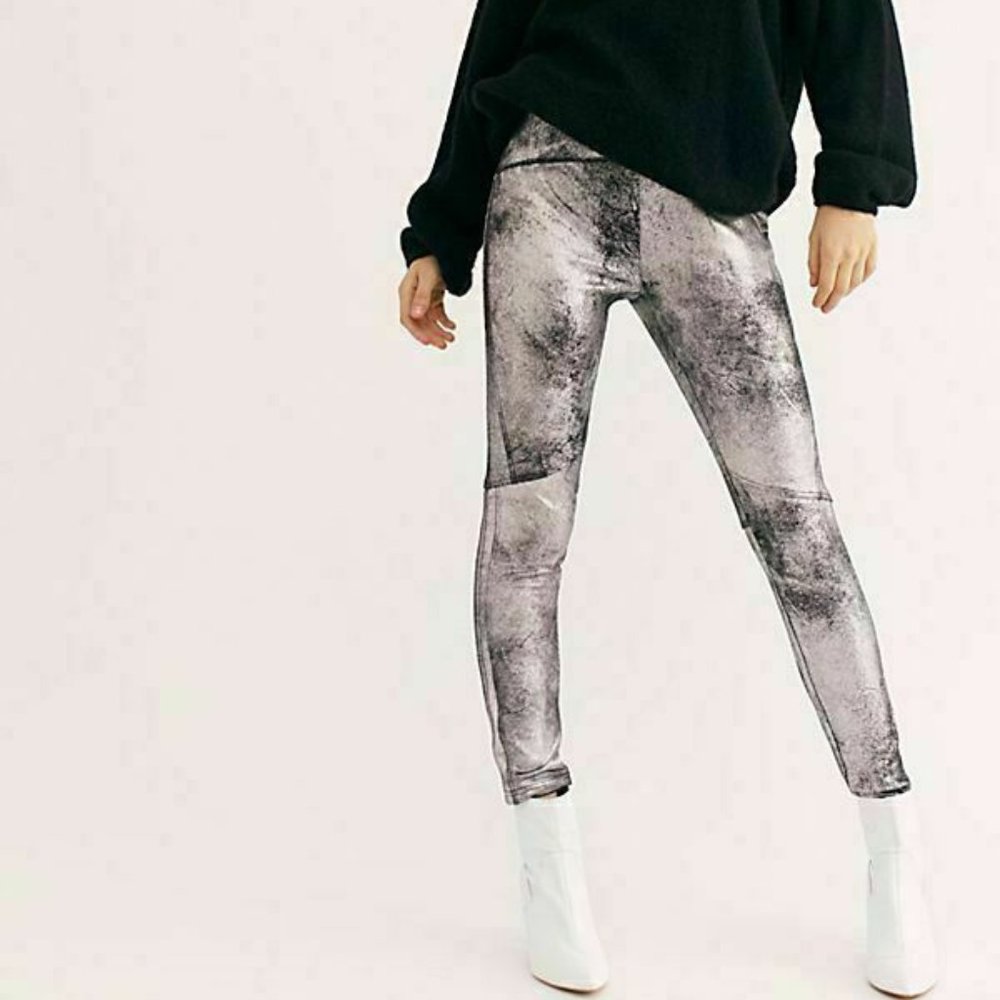 Free People Pants 25 Rio Silver Vegan Leggings